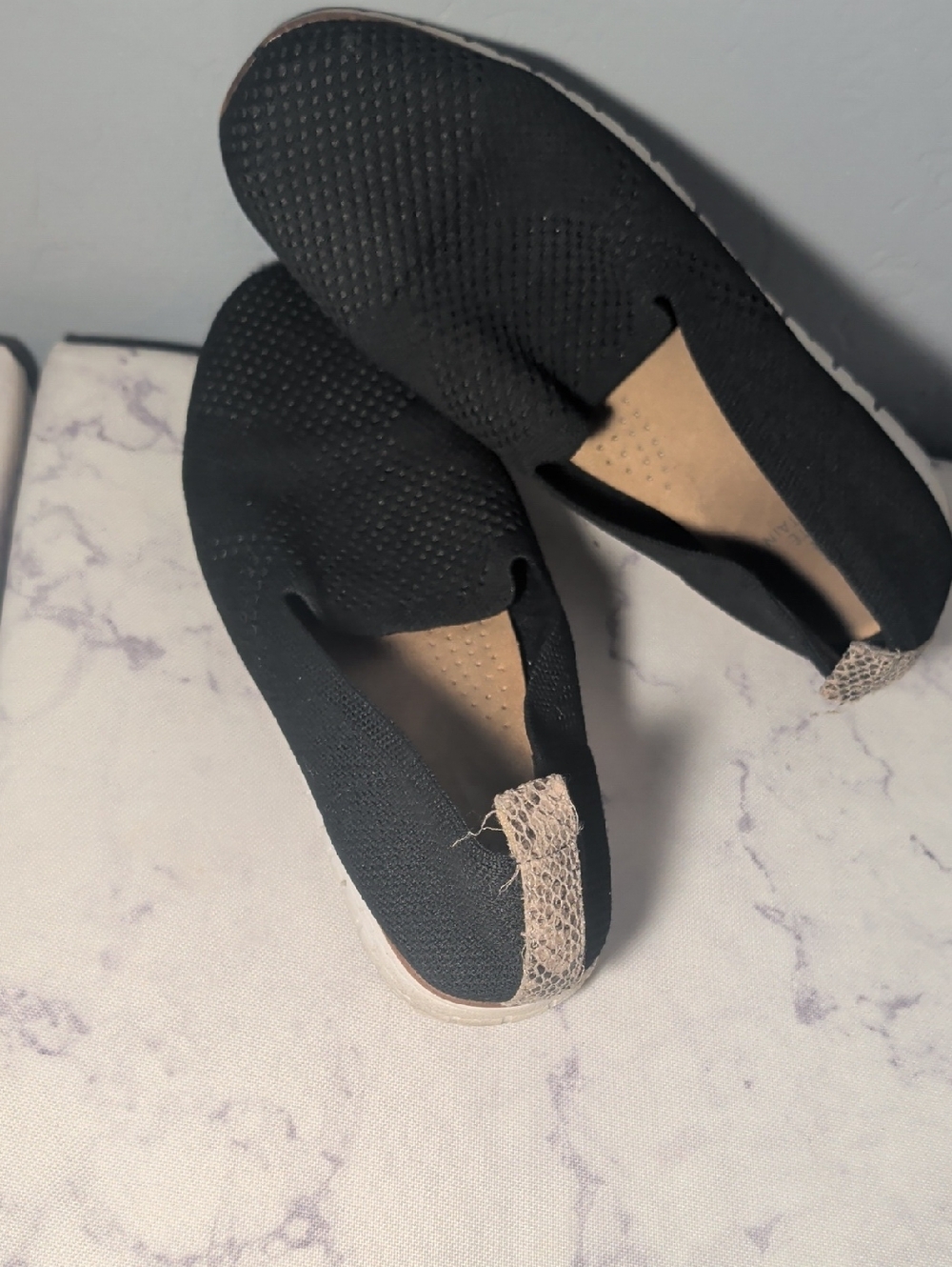 White Mountain Black Knit Slip-On Flats with Tan Heel Tab